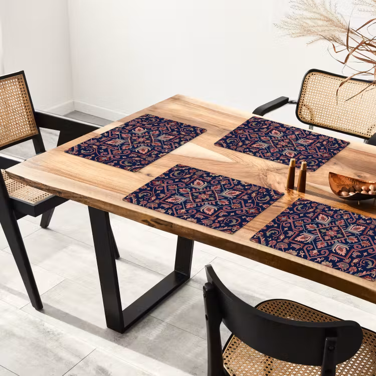 Tischset - 6 Stück - Muster – Orientalisch – Blumig – Blau – Klassisch — 4