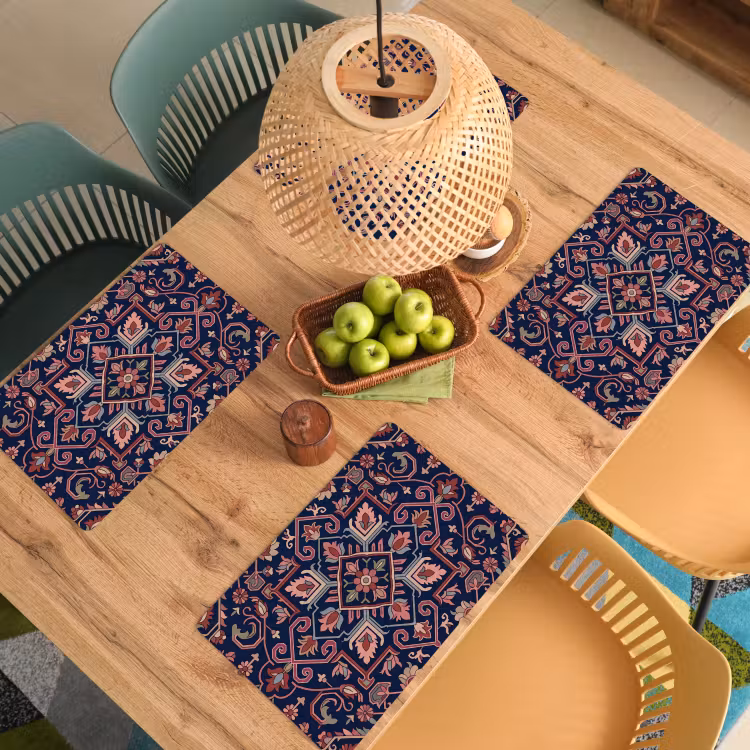 Tischset - 6 Stück - Muster – Orientalisch – Blumig – Blau – Klassisch — 5
