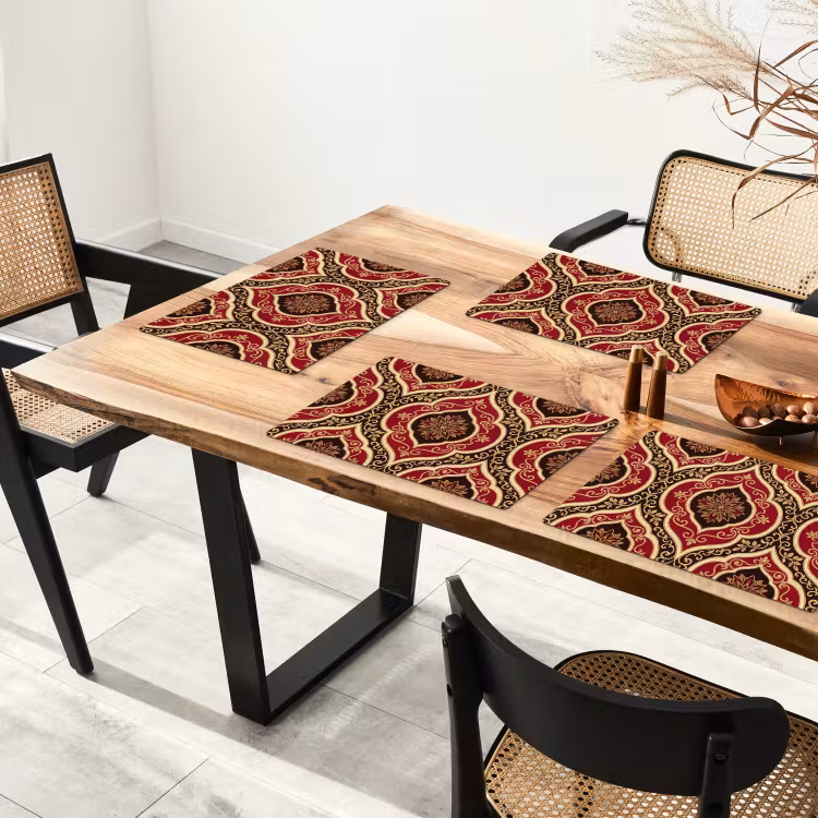 Tischset - 6 Stück - Muster – Ornament – Barock – Rot – Gold — 4