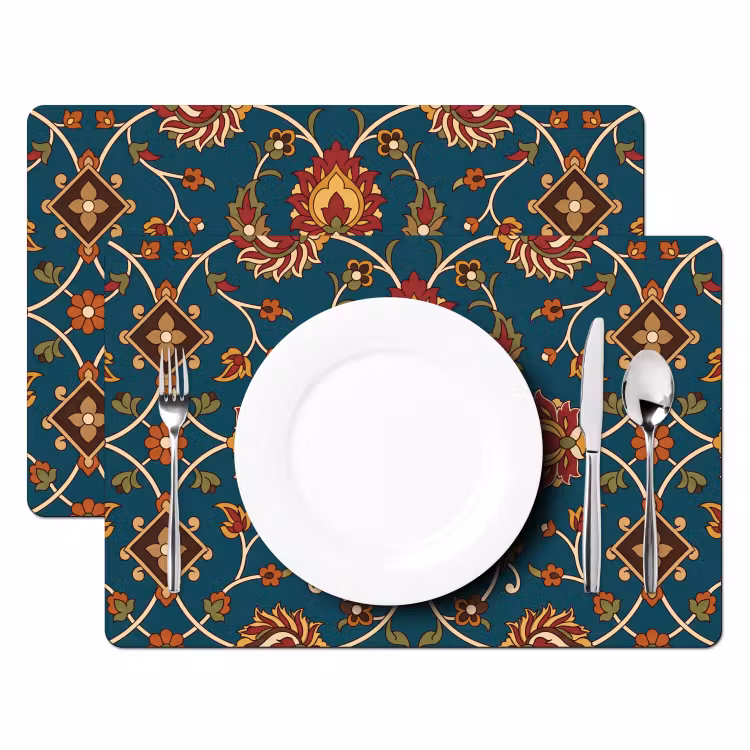 Tischset - 6 Stück - Ornament – Flora – Traditionell – Klassisch – Blaugrün — 2