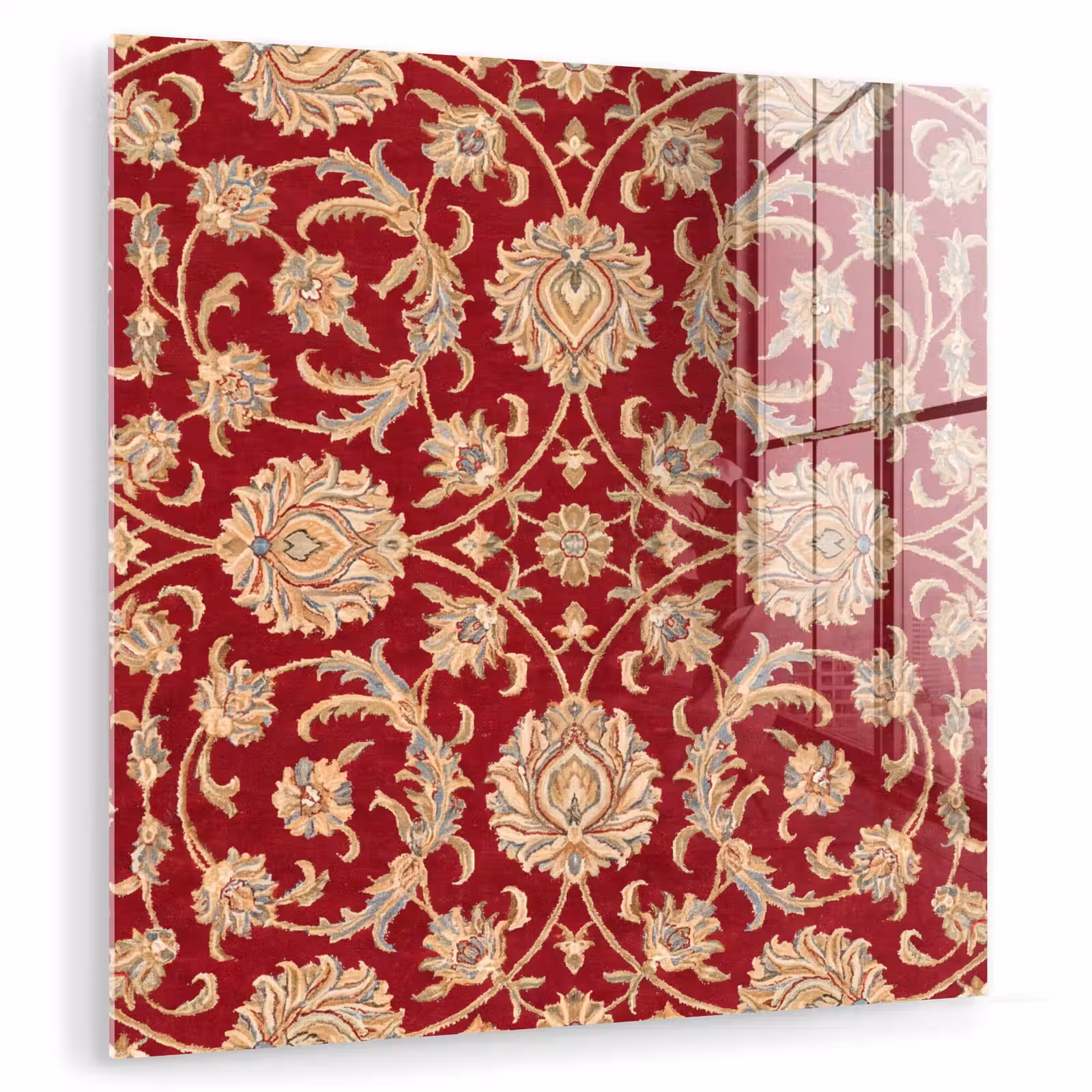 Glasbild - Muster – Blume – Klassisch – Orientalisch – Rot — 1