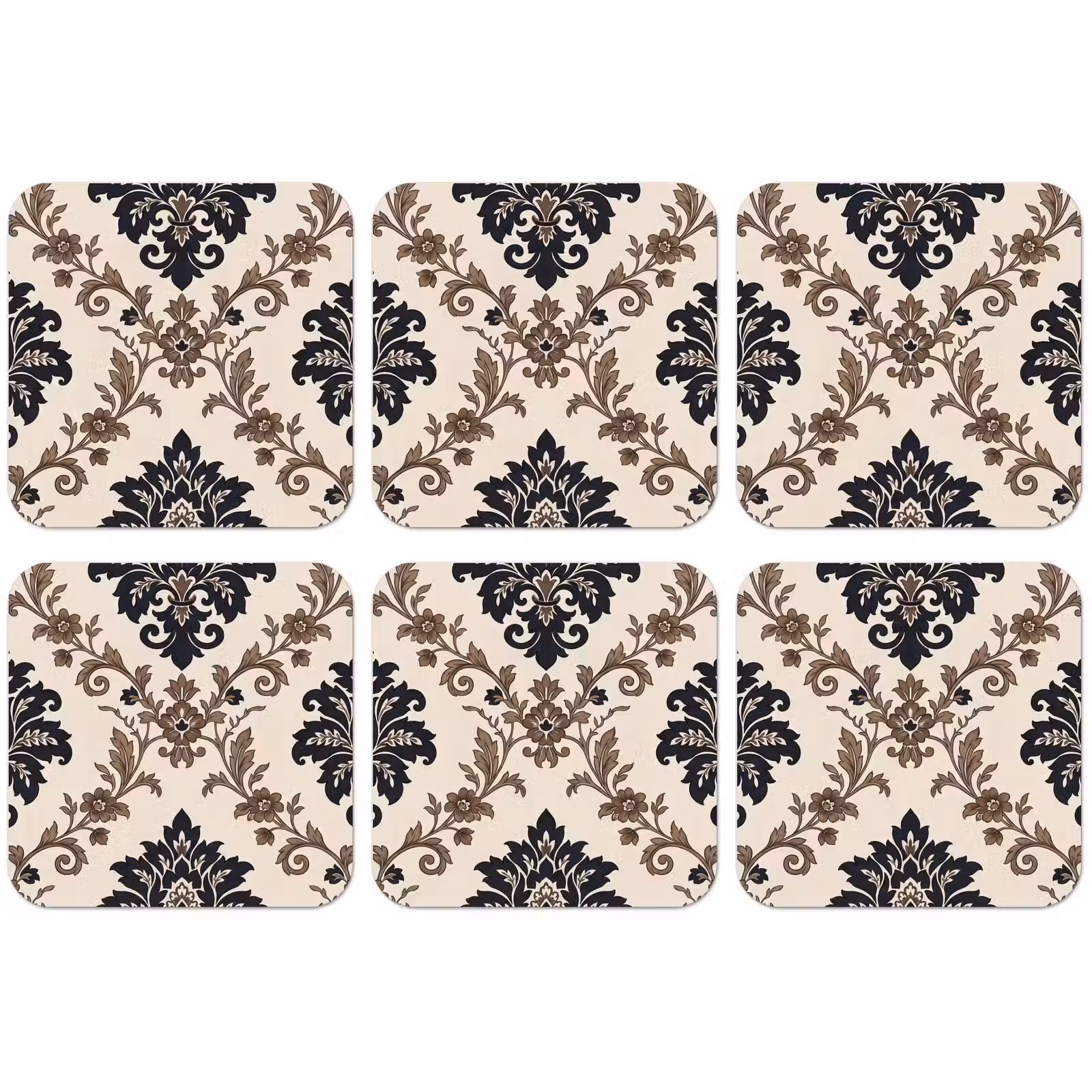 Untersetzer - Muster – Blumenmuster – Klassisch – Beige-Blau — 1