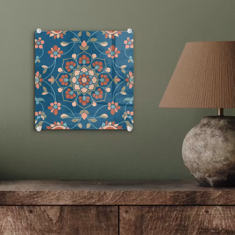 Glasbild - Blumen – Muster – Natur – Ornament – Blau — 4