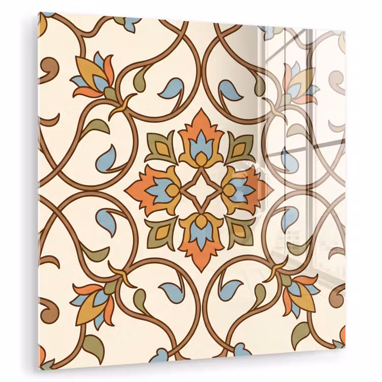 Glasbild - Muster – Blumen – Ornament – Bunt — 1