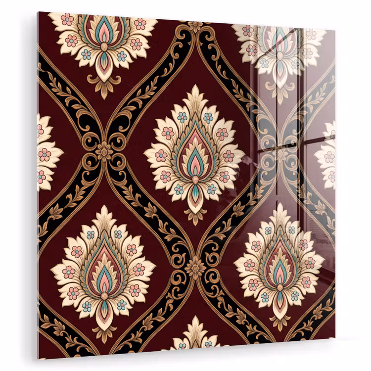 Glasbild - Muster – Blumenmotiv – Dekoration – Klassisch – Rot — 1