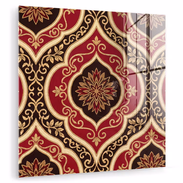Glasbild - Muster – Ornament – Barock – Rot – Gold — 1
