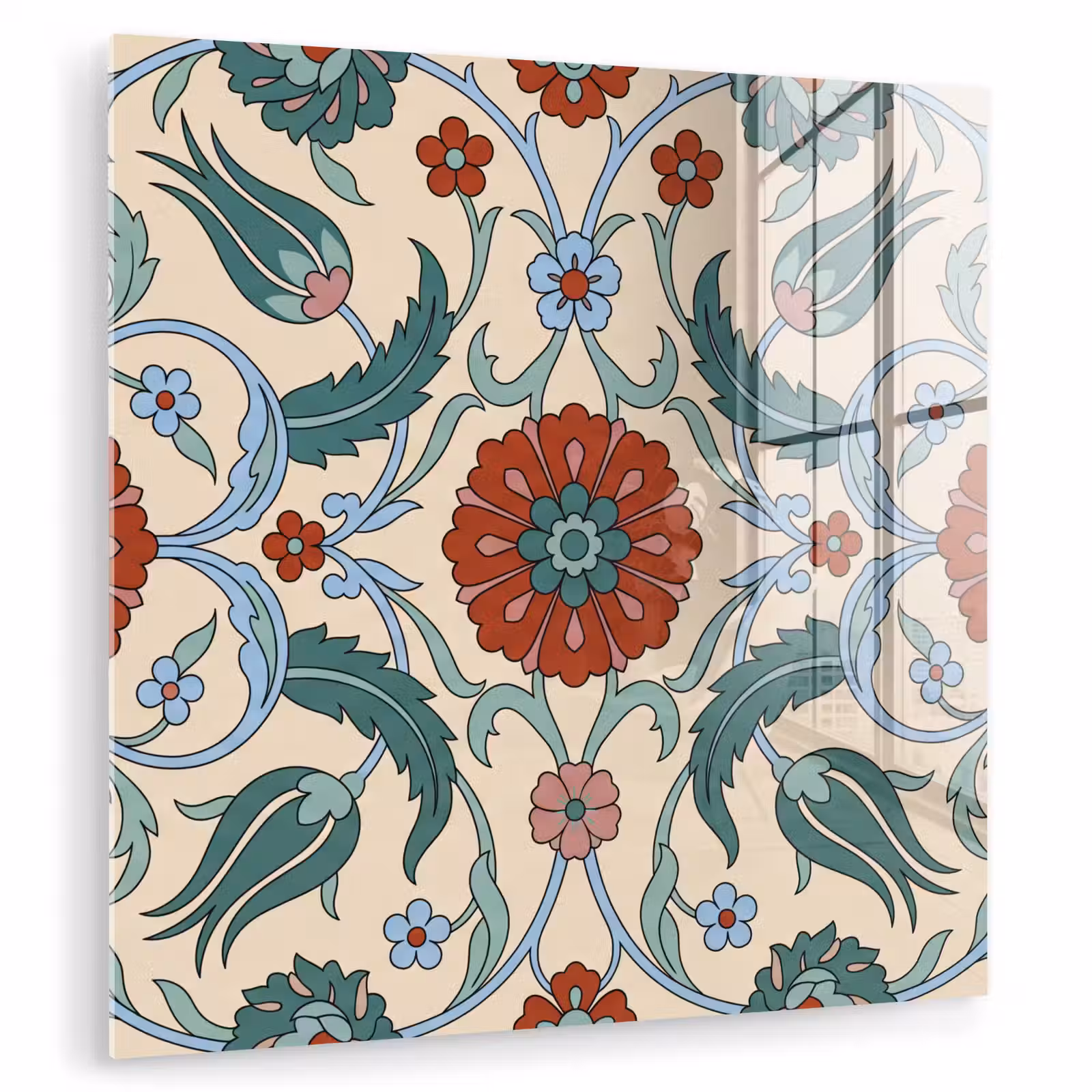 Glasbild - Blumen – Muster – Klassisch – Dekoration – Farbenfroh — 1