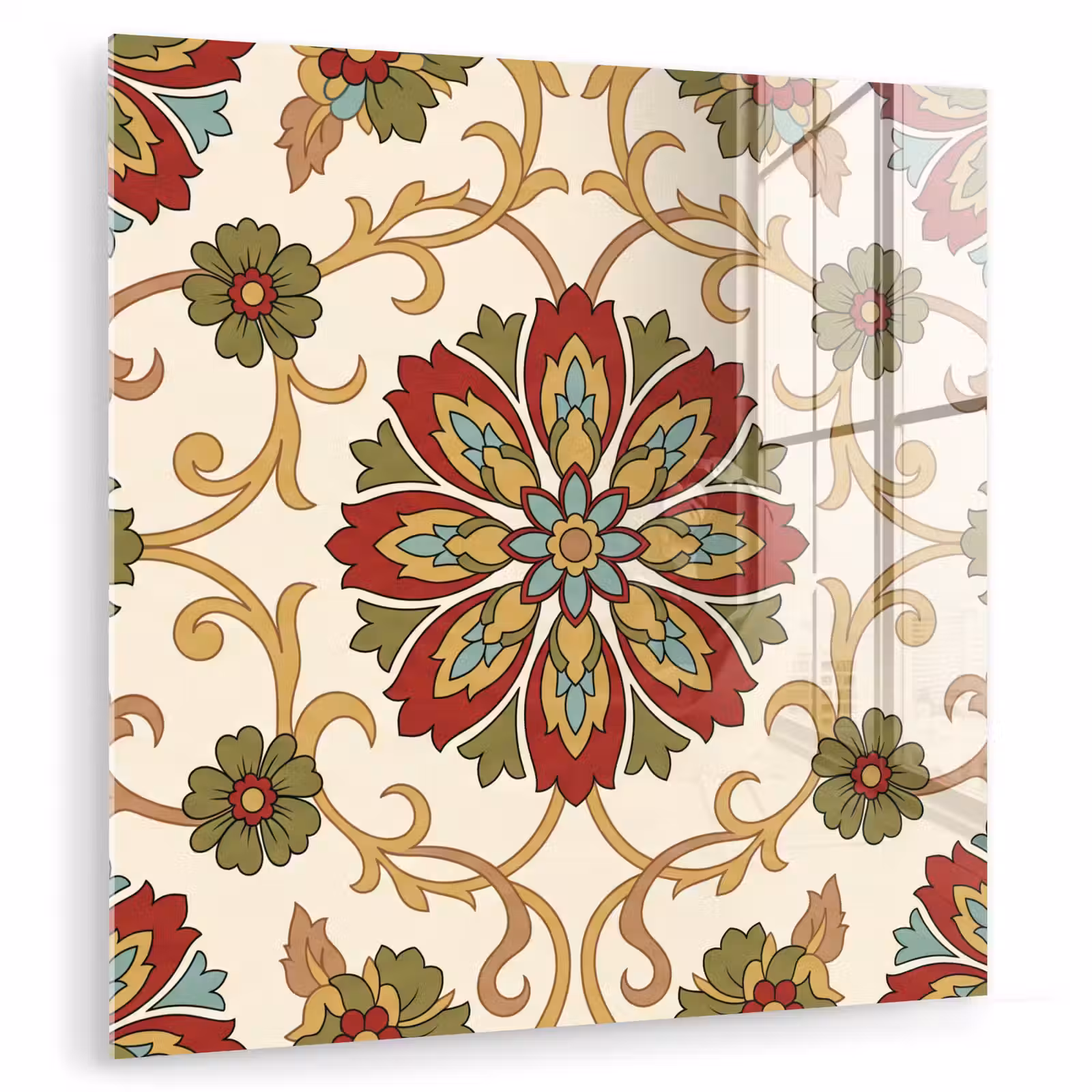 Glasbild - Muster – Blumen – Ornament – Klassisch – Farbenfroh — 1