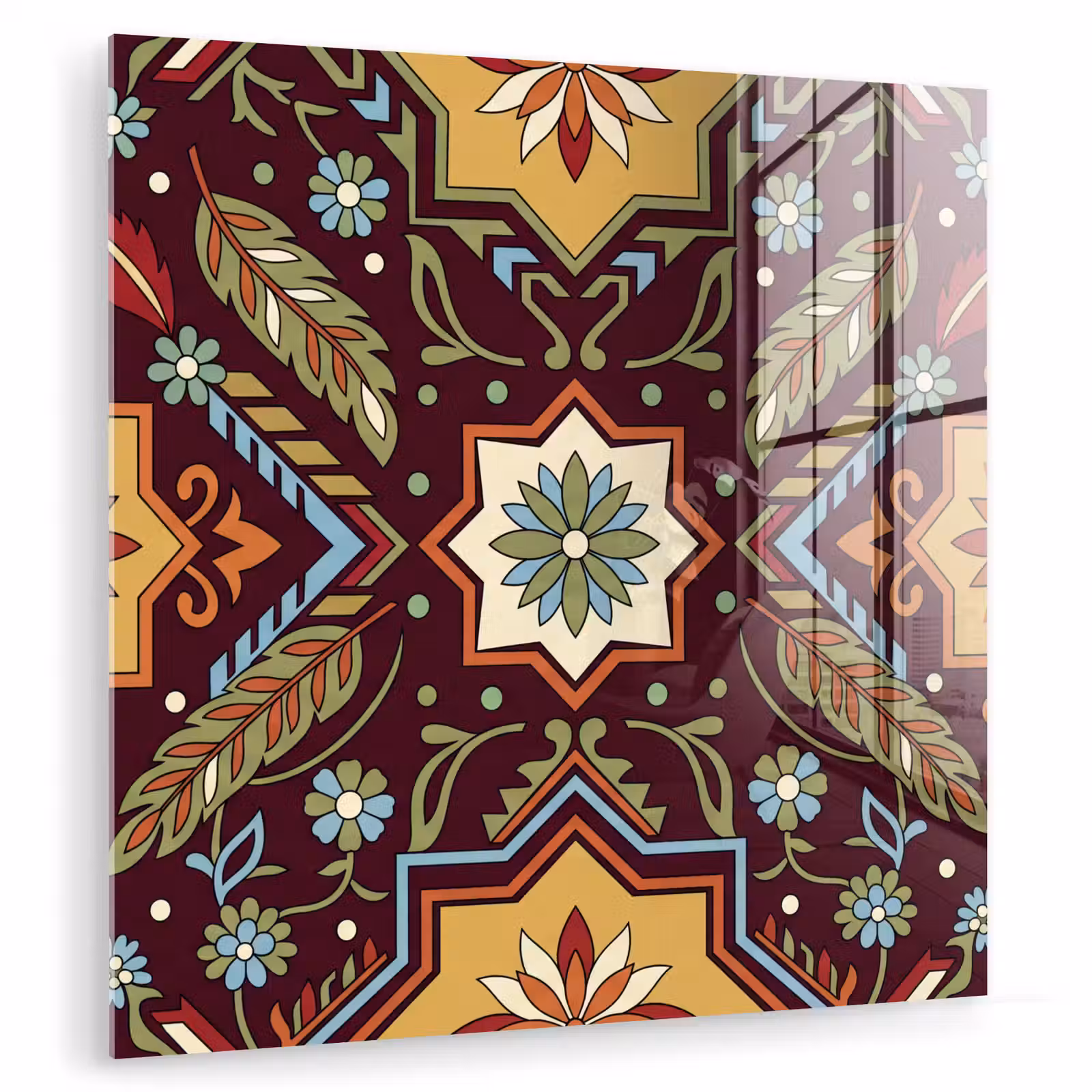 Glasbild - Muster – Floral – Geometrisch – Farbenfroh – Dekoration — 1