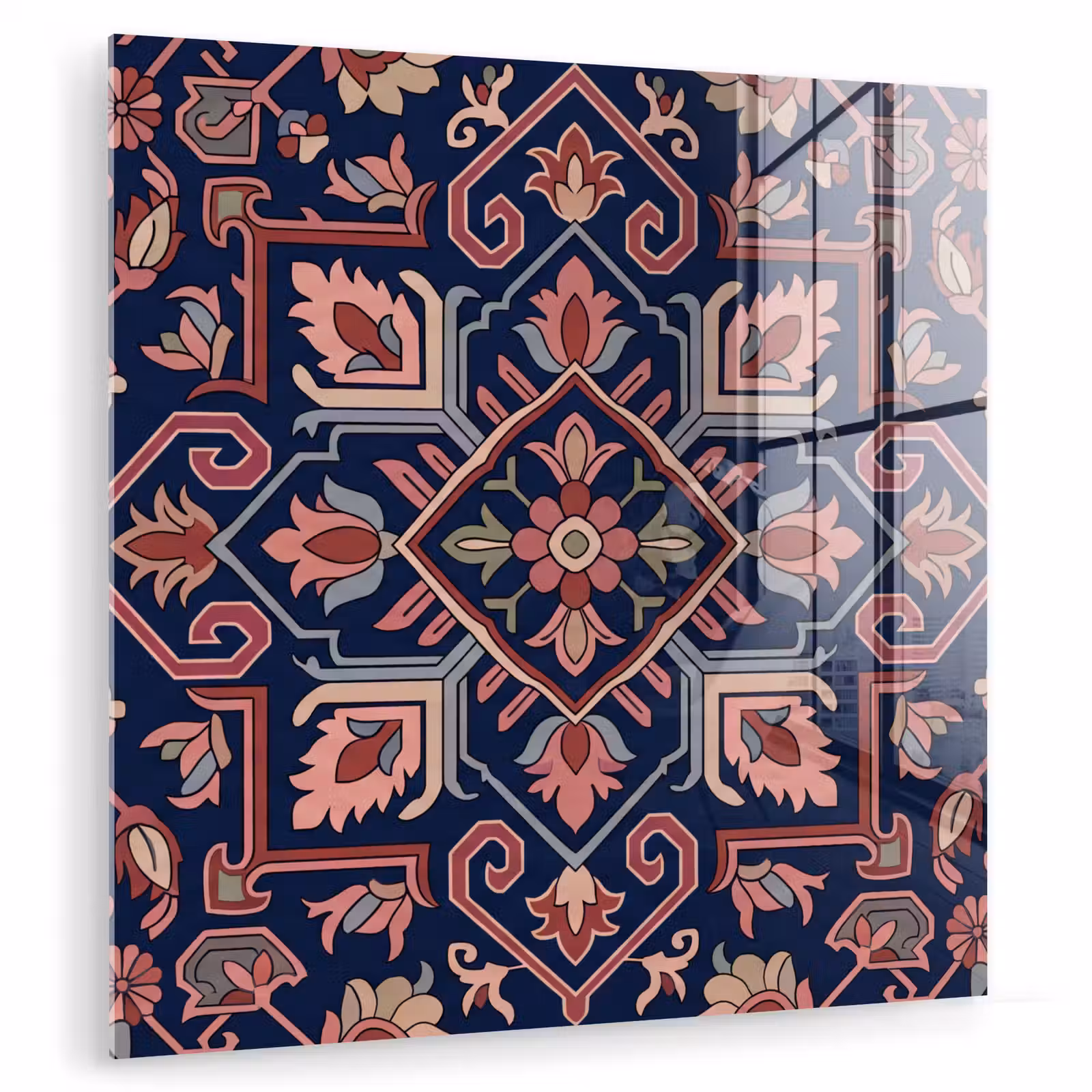 Glasbild - Muster – Orientalisch – Blumig – Blau – Klassisch — 1