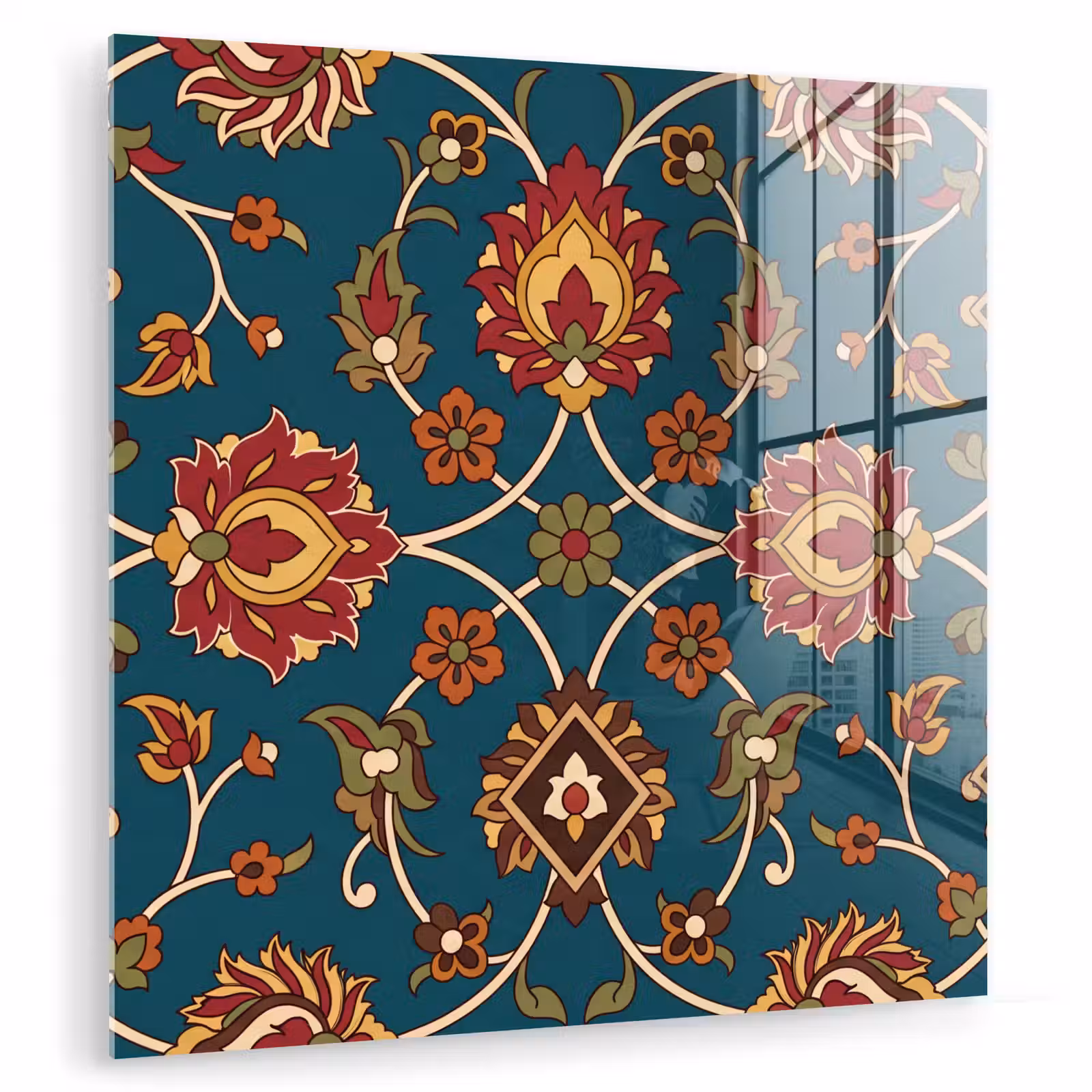 Glasbild - Ornament – Flora – Traditionell – Klassisch – Blaugrün — 1