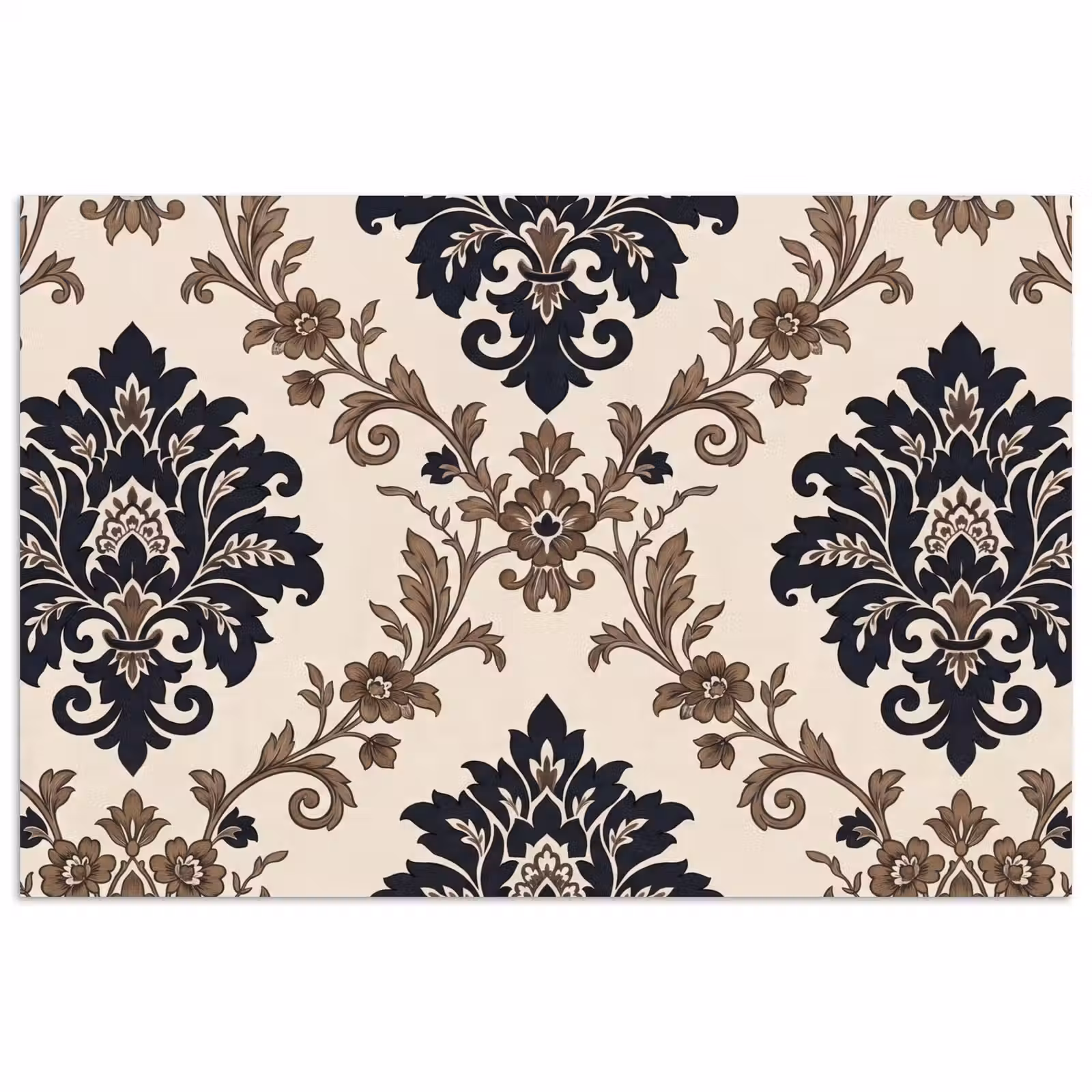 Poster - Muster – Blumenmuster – Klassisch – Beige-Blau — 1