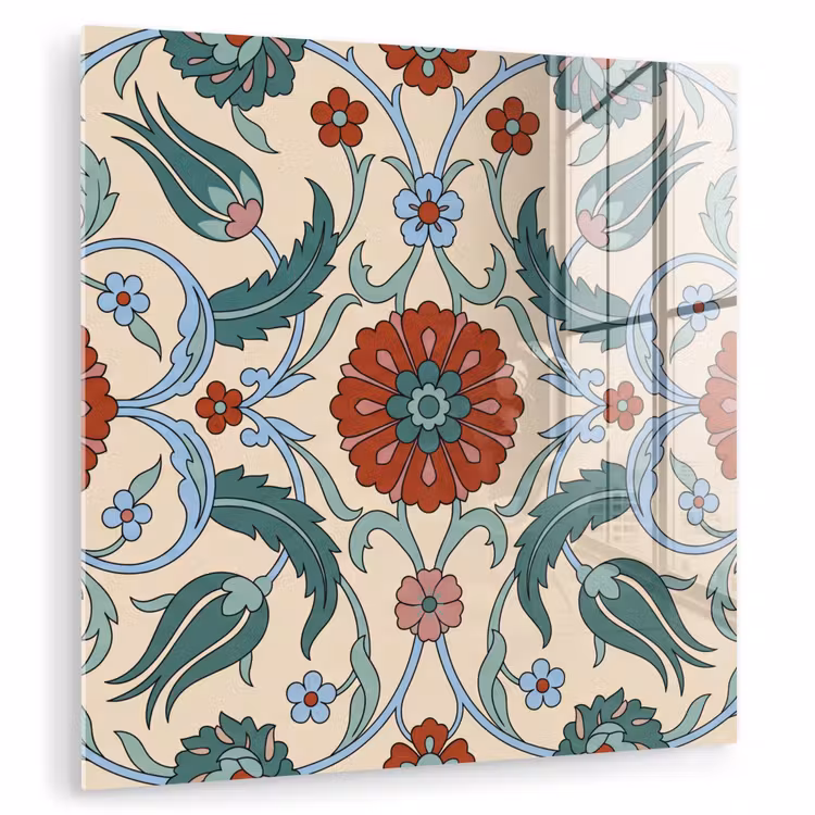 Glasbild - Blumen – Muster – Klassisch – Dekoration – Farbenfroh — 1