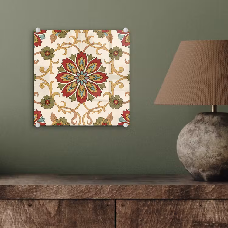 Glasbild - Muster – Blumen – Ornament – Klassisch – Farbenfroh — 4