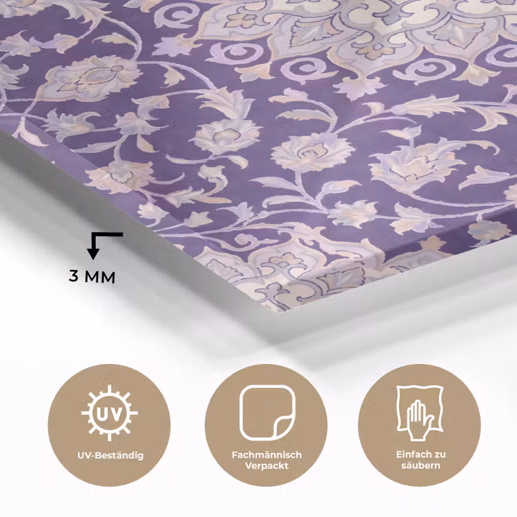 Glasbild - Muster – Medaillon – Orientalisch – Lila – Dekoration — 3