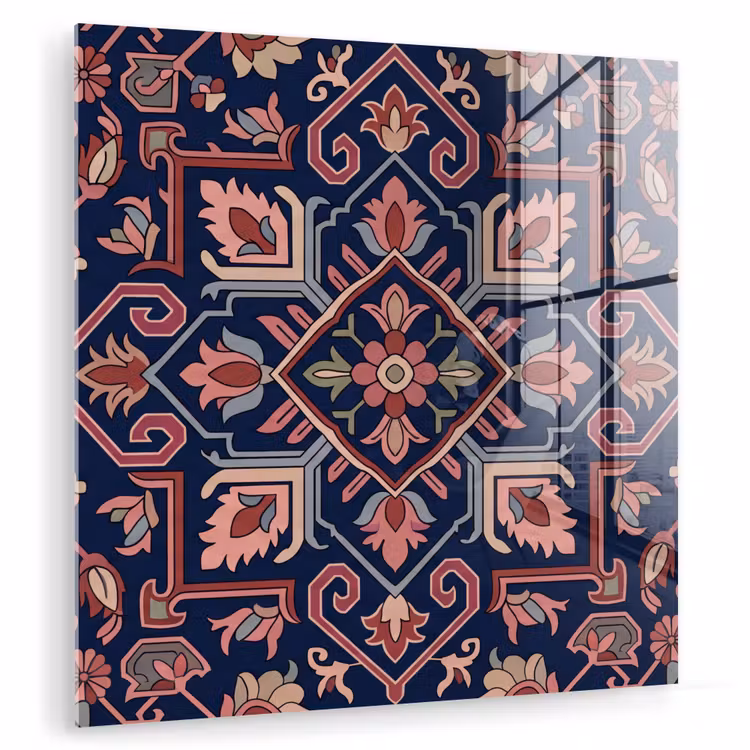 Glasbild - Muster – Orientalisch – Blumig – Blau – Klassisch — 1