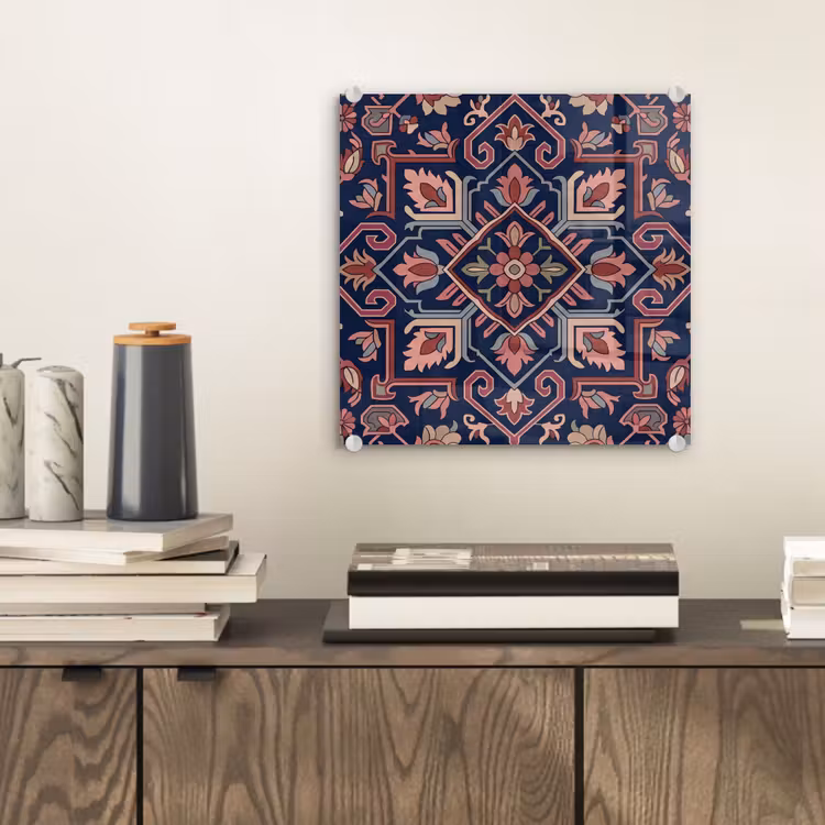 Glasbild - Muster – Orientalisch – Blumig – Blau – Klassisch — 2