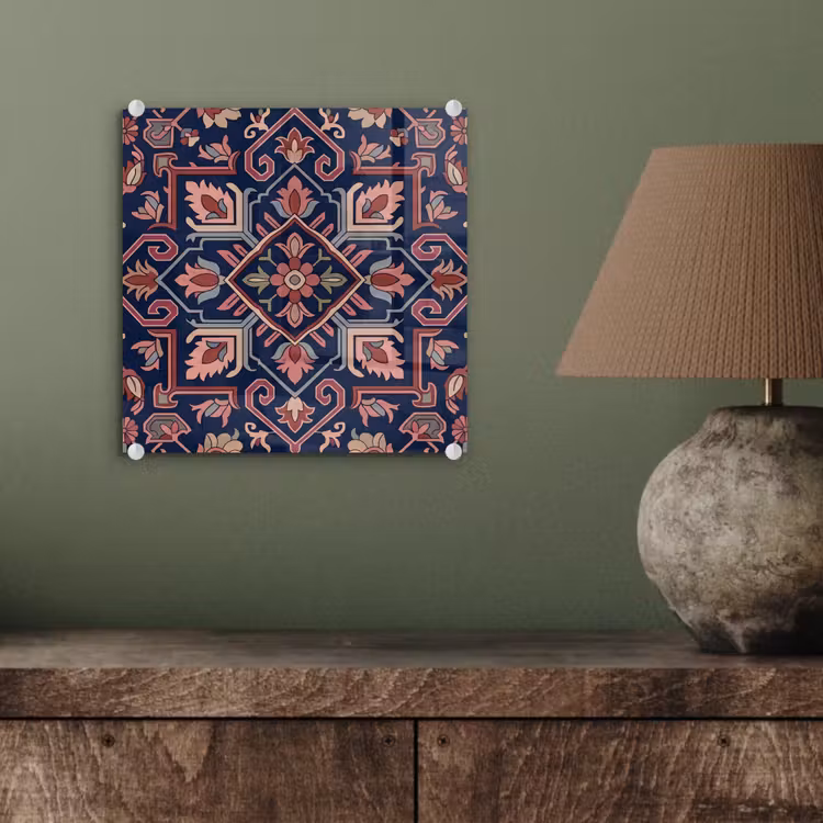 Glasbild - Muster – Orientalisch – Blumig – Blau – Klassisch — 4
