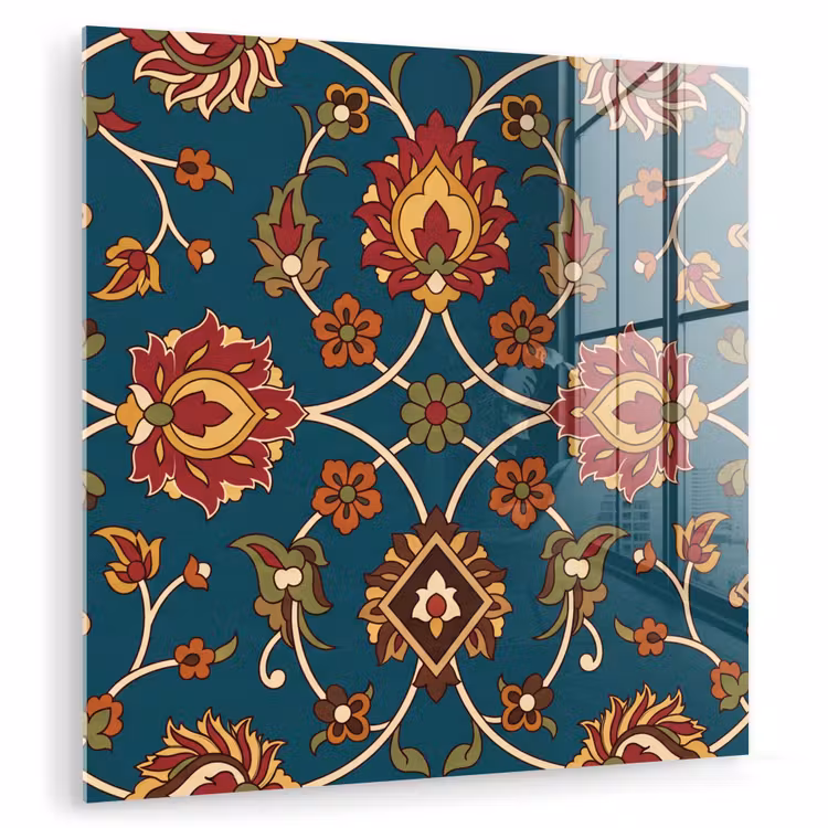 Glasbild - Ornament – Flora – Traditionell – Klassisch – Blaugrün — 1