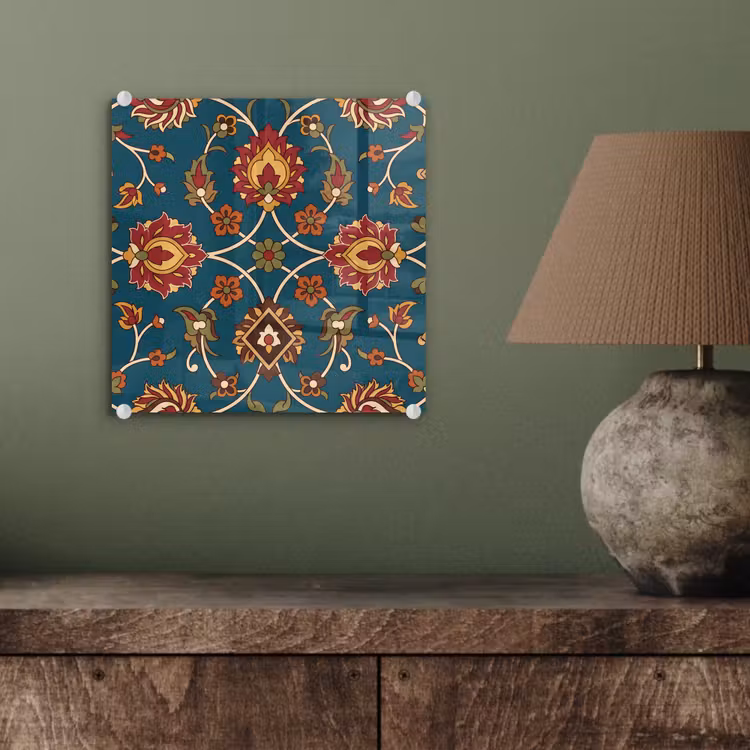Glasbild - Ornament – Flora – Traditionell – Klassisch – Blaugrün — 4