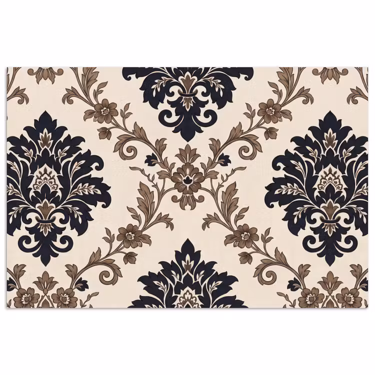Poster - Muster – Blumenmuster – Klassisch – Beige-Blau — 1
