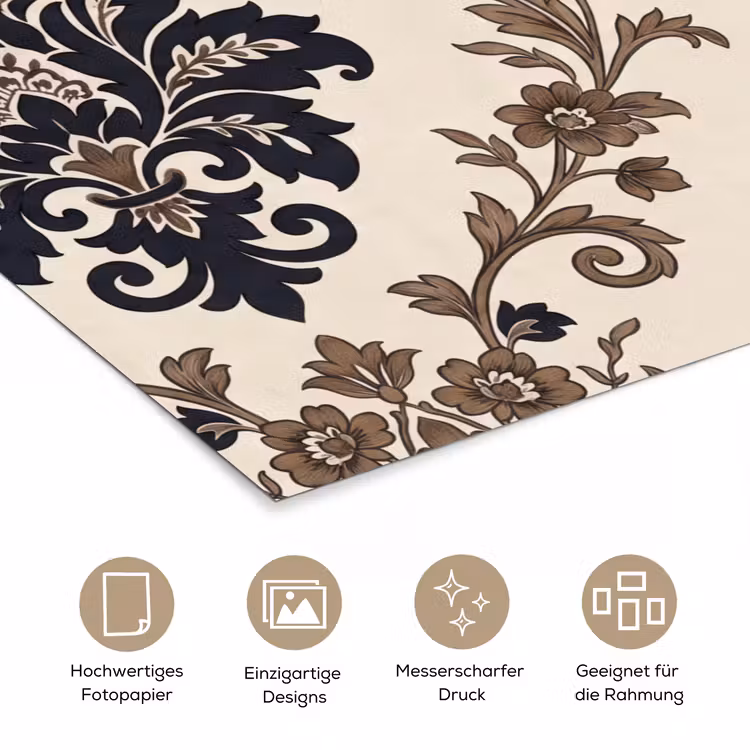 Poster - Muster – Blumenmuster – Klassisch – Beige-Blau — 5