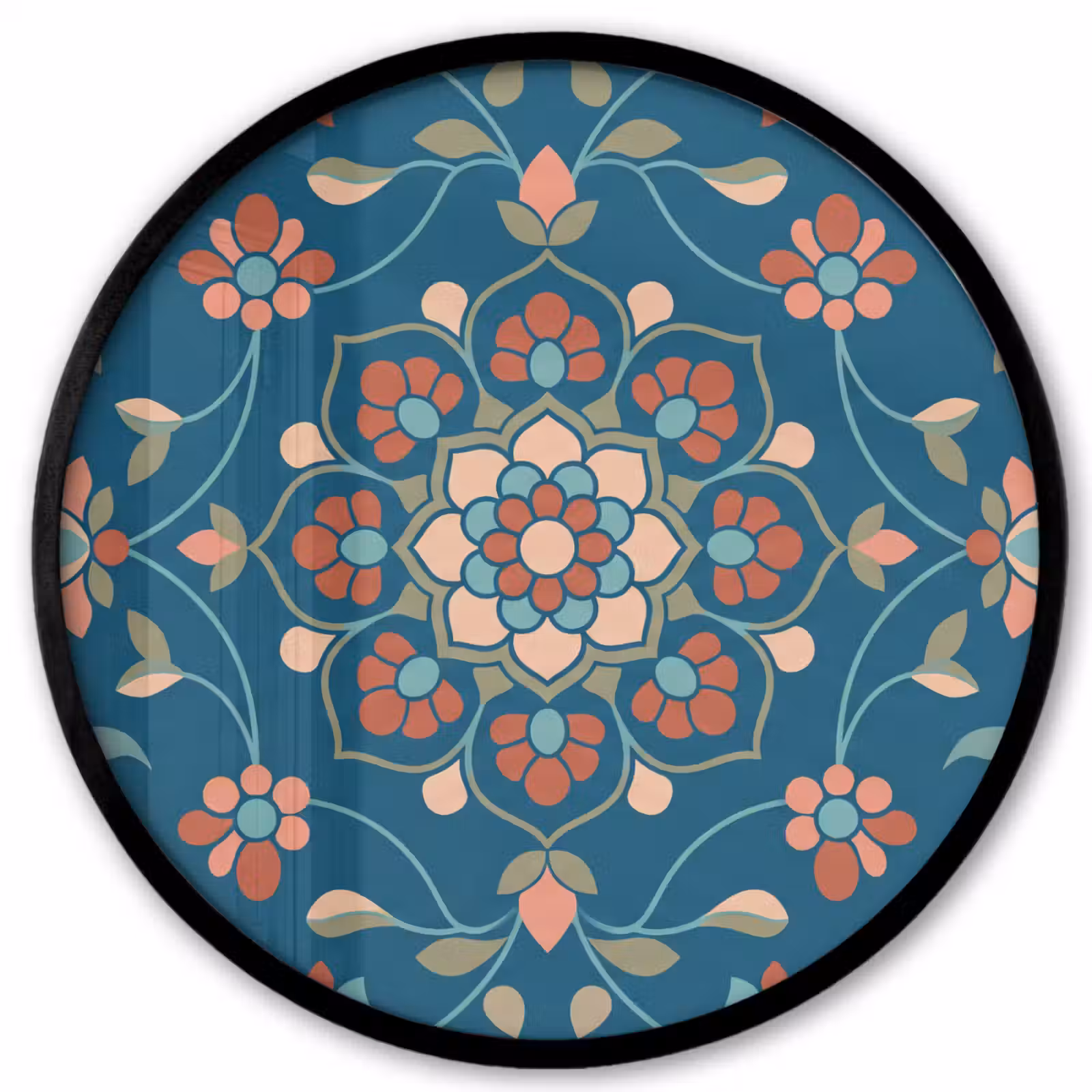 Poster im Rahmen Rund - Blumen – Muster – Natur – Ornament – Blau — 1