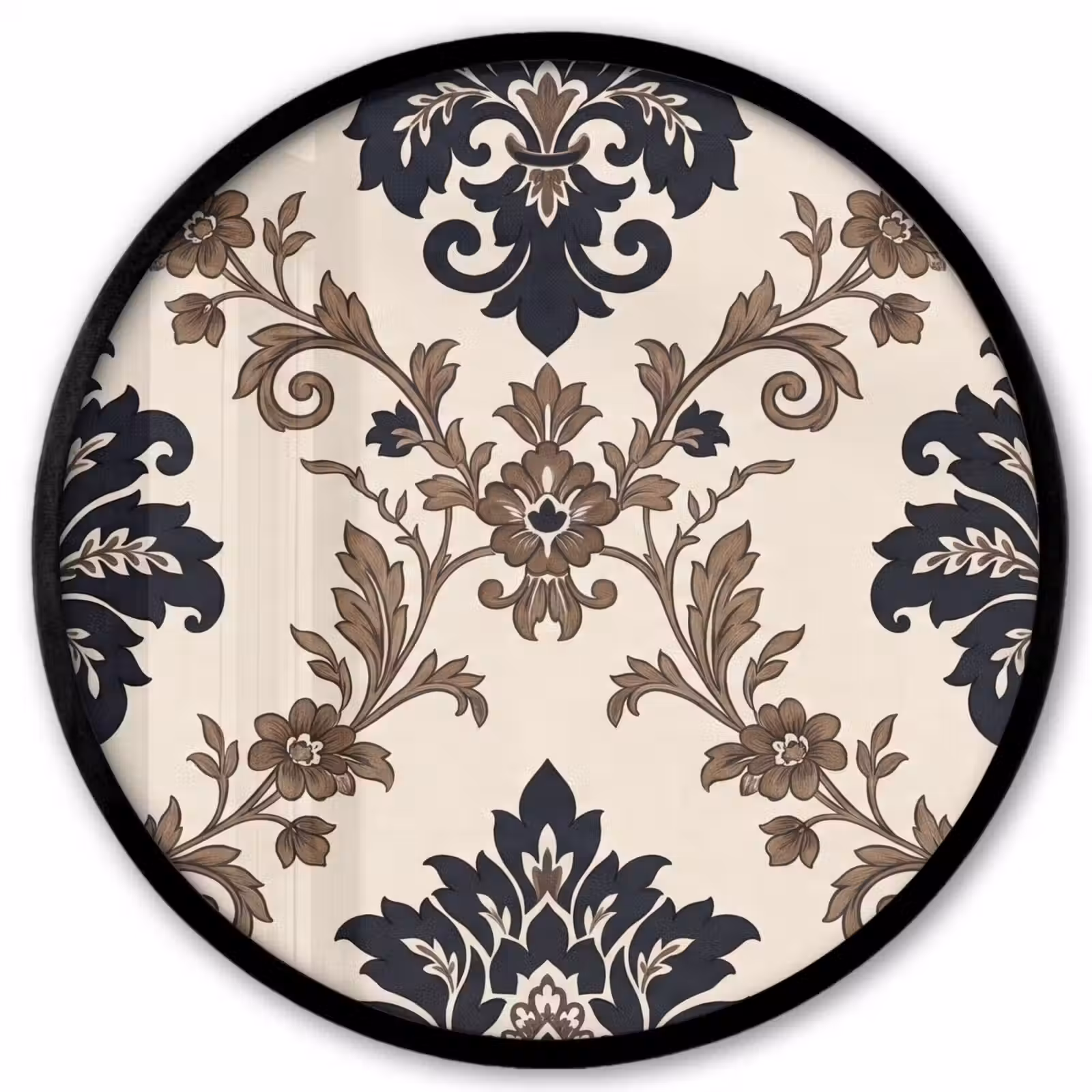 Poster im Rahmen Rund - Muster – Blumenmuster – Klassisch – Beige-Blau — 1