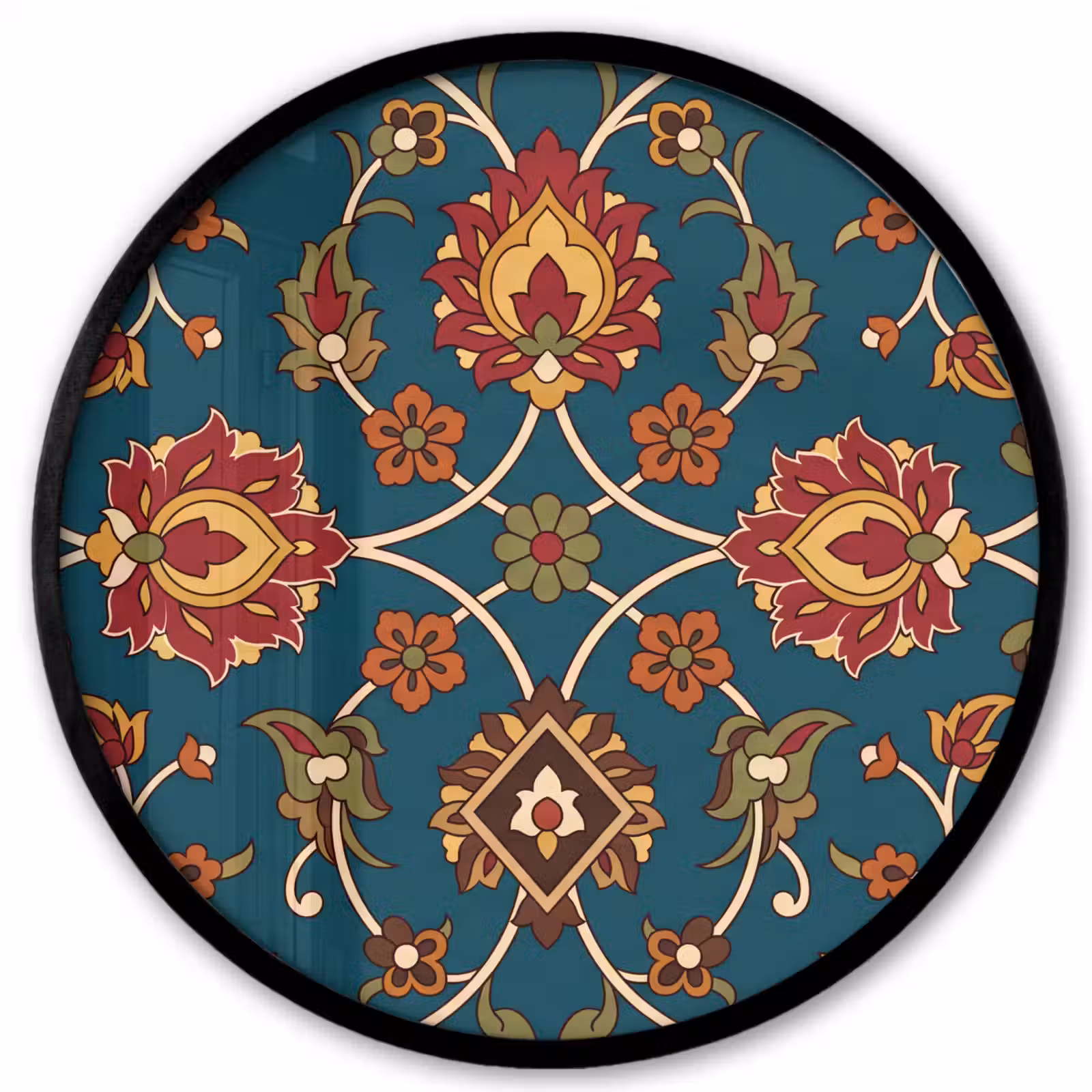 Poster im Rahmen Rund - Ornament – Flora – Traditionell – Klassisch – Blaugrün — 1