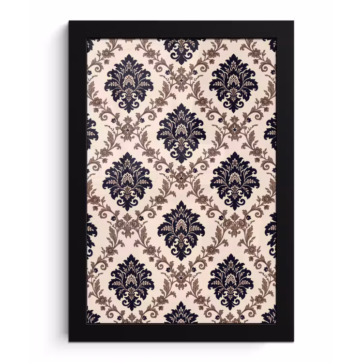 Bilder mit Rahmen - Muster – Blumenmuster – Klassisch – Beige-Blau — 1