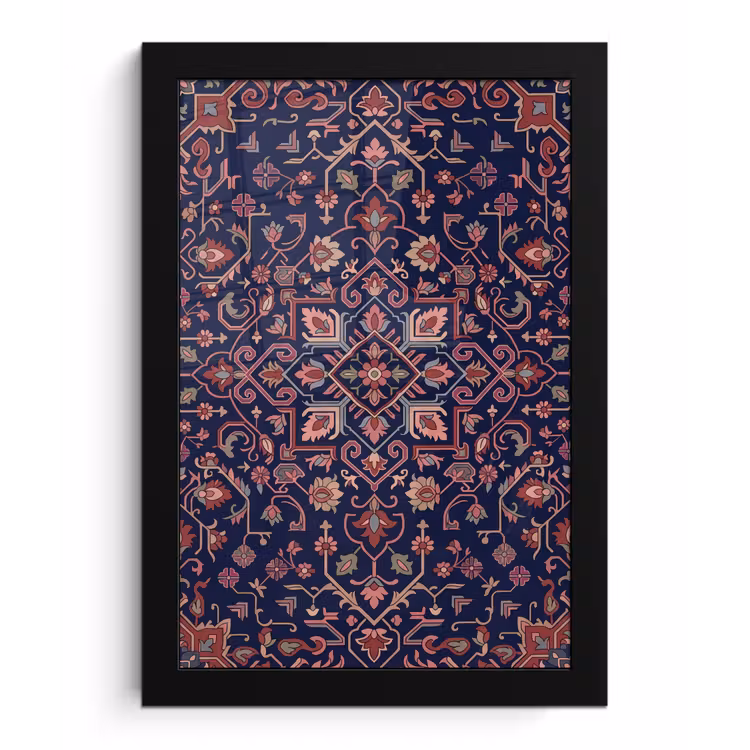Bilder mit Rahmen - Muster – Orientalisch – Blumig – Blau – Klassisch — 1