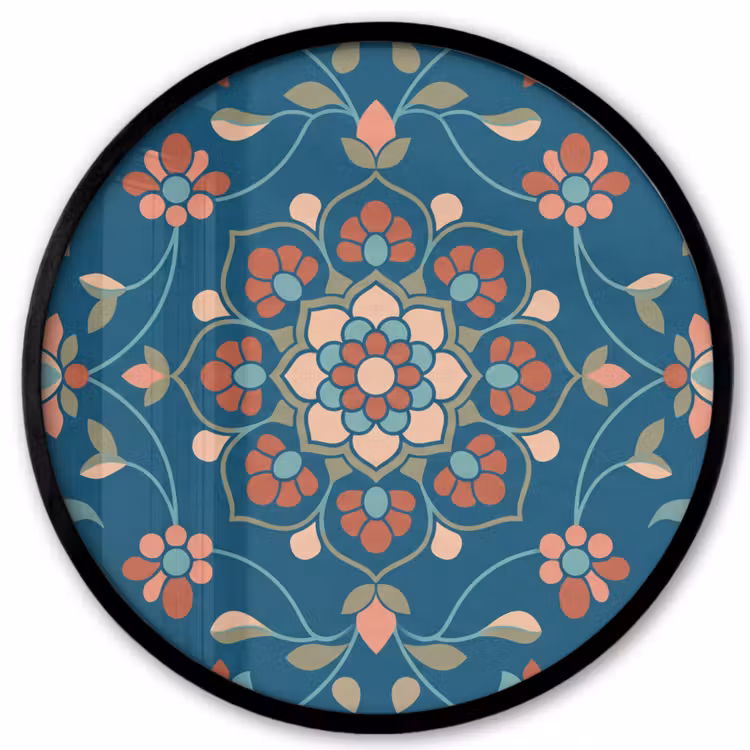 Poster im Rahmen Rund - Blumen – Muster – Natur – Ornament – Blau — 1