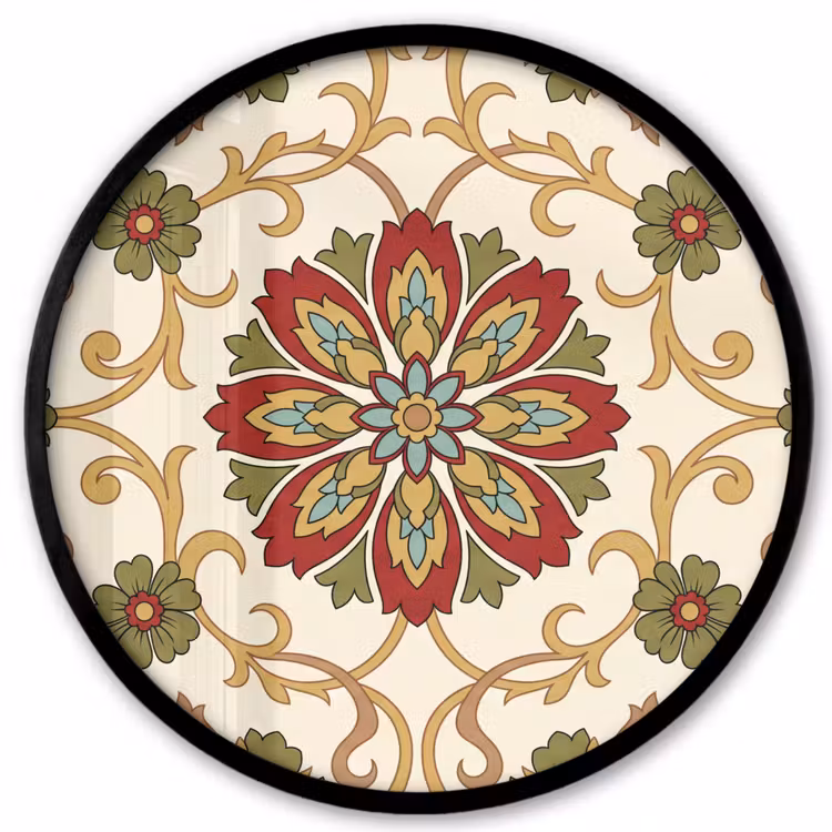 Poster im Rahmen Rund - Muster – Blumen – Ornament – Klassisch – Farbenfroh — 1