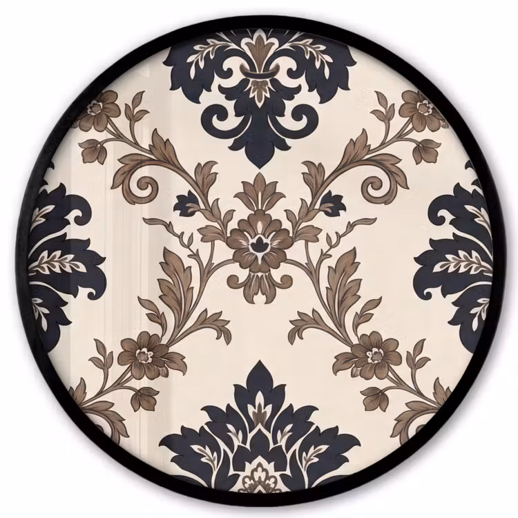 Poster im Rahmen Rund - Muster – Blumenmuster – Klassisch – Beige-Blau — 1