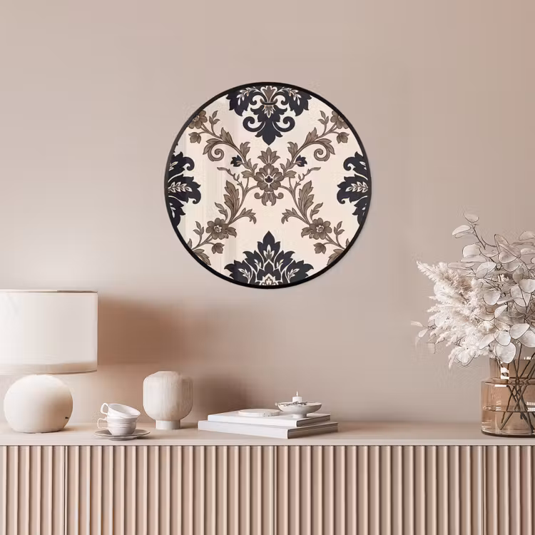 Poster im Rahmen Rund - Muster – Blumenmuster – Klassisch – Beige-Blau — 5