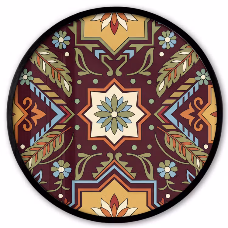 Poster im Rahmen Rund - Muster – Floral – Geometrisch – Farbenfroh – Dekoration — 1