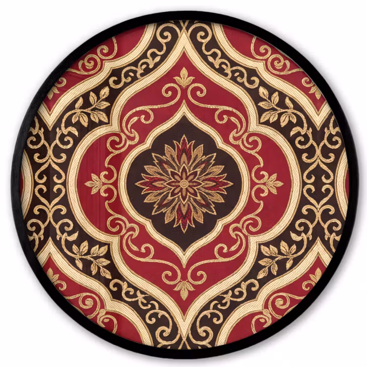 Poster im Rahmen Rund - Muster – Ornament – Barock – Rot – Gold — 1