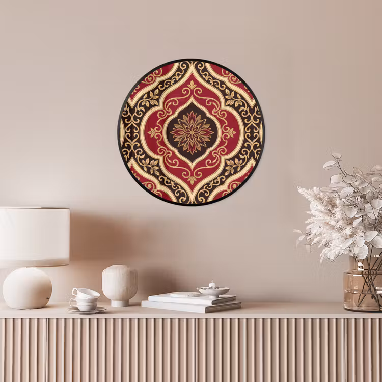 Poster im Rahmen Rund - Muster – Ornament – Barock – Rot – Gold — 5