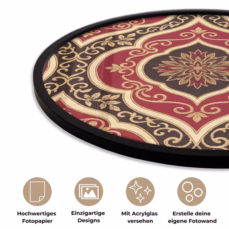 Poster im Rahmen Rund - Muster – Ornament – Barock – Rot – Gold — 6