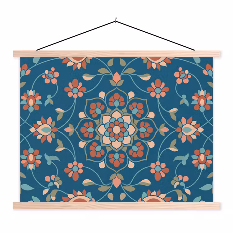Stoffbild - Blumen – Muster – Natur – Ornament – Blau — 1
