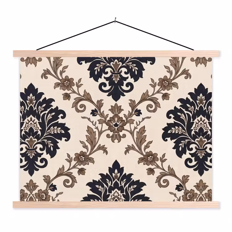 Stoffbild - Muster – Blumenmuster – Klassisch – Beige-Blau — 1