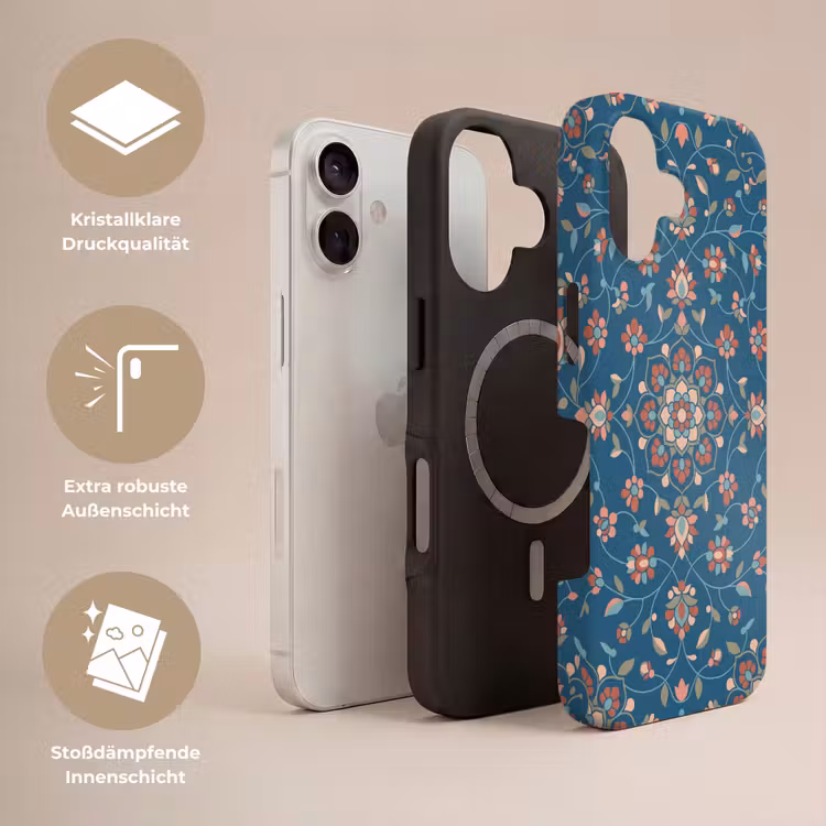 Handyhülle Toughcase - Blumen – Muster – Natur – Ornament – Blau — 3