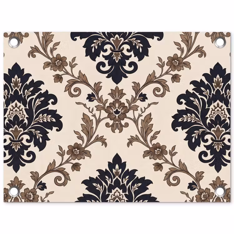 Gartenposter - Muster – Blumenmuster – Klassisch – Beige-Blau — 1