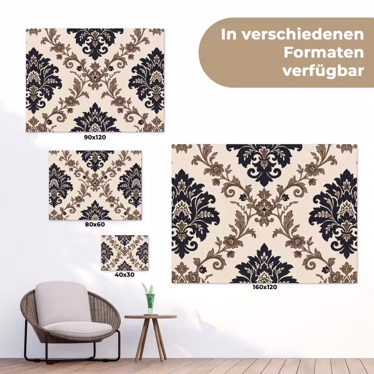 Gartenposter - Muster – Blumenmuster – Klassisch – Beige-Blau — 6