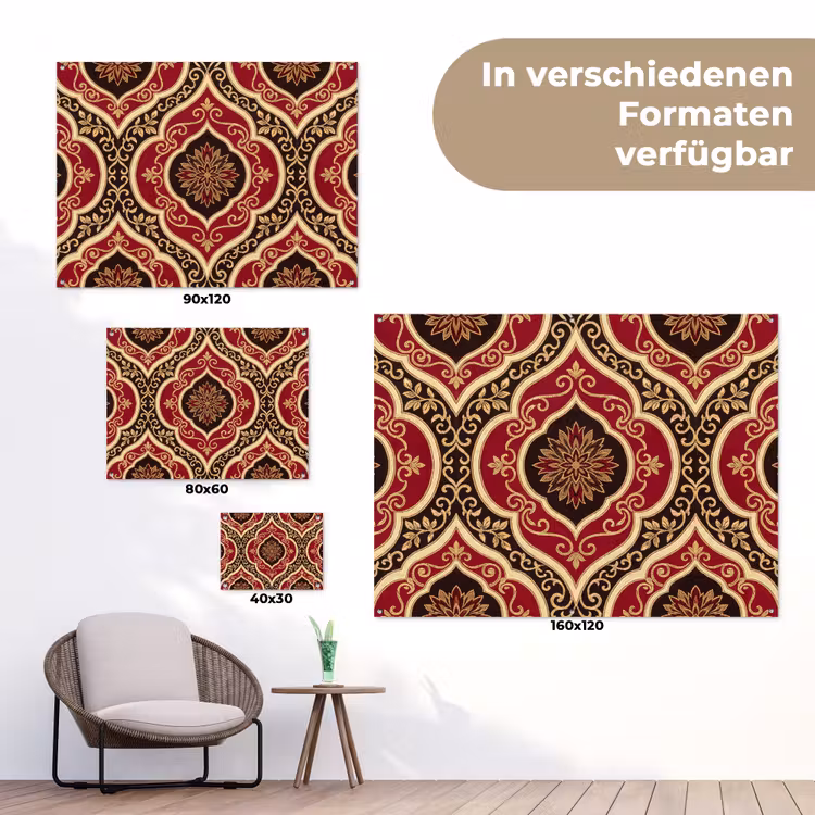 Gartenposter - Muster – Ornament – Barock – Rot – Gold — 6