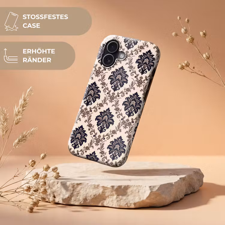 Handyhülle Toughcase - Muster – Blumenmuster – Klassisch – Beige-Blau — 5