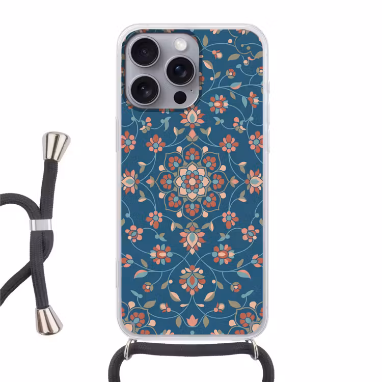 Handyhülle mit Band - Blumen – Muster – Natur – Ornament – Blau — 1