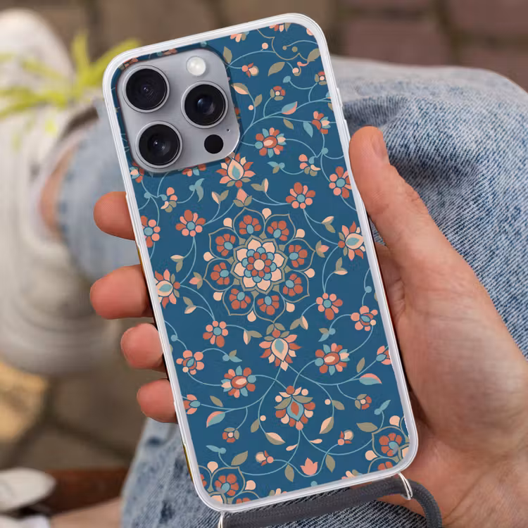 Handyhülle mit Band - Blumen – Muster – Natur – Ornament – Blau — 2