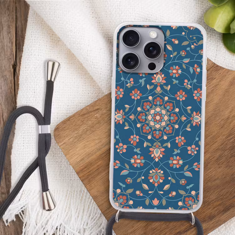 Handyhülle mit Band - Blumen – Muster – Natur – Ornament – Blau — 3