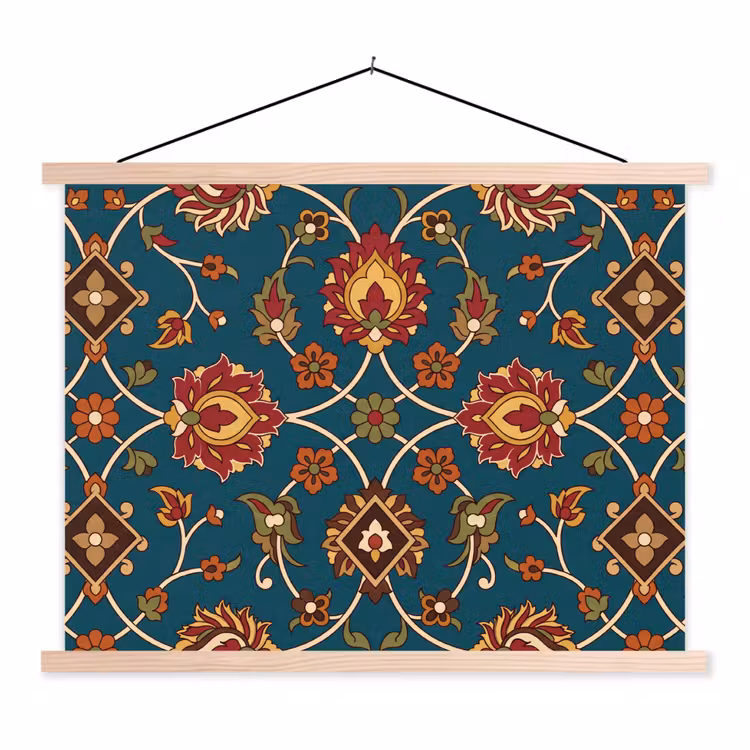 Stoffbild - Ornament – Flora – Traditionell – Klassisch – Blaugrün — 1